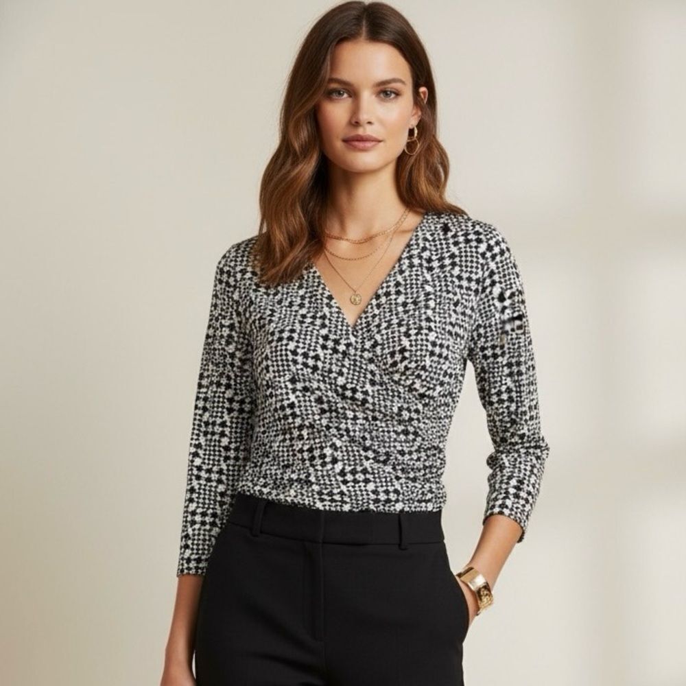 Talbots Surplice Wrap 3/4 Sleeves Blouse Top Size Small Petites